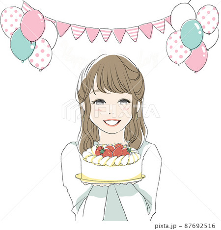 ケーキを持った女性（装飾あり） 87692516