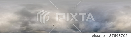 Sky panorama on overcast rainy day with low clouds in seamless spherical equirectangular format. Complete zenith for use in 3D graphics, game and for aerial drone 360 degree panorama as a sky dome Sky panorama on overcast rainy day with low clouds in seamless spherical equirectangular format. Complete zenith for use in 3D graphics, game and for aerial drone 360 degree panorama as a sky dome 87693705
