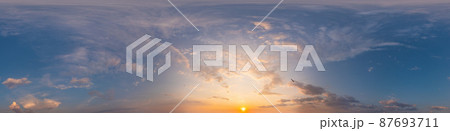 Panorama of a dark blue evening sky with pink Cirrus clouds. Seamless hdr 360 panorama in spherical equiangular format. Full zenith for 3D visualization, sky replacement for aerial drone panoramas. Panorama of a dark blue evening sky with pink Cirrus clouds. Seamless hdr 360 panorama in spherical equiangular format. Full zenith for 3D visualization, sky replacement for aerial drone panoramas. 87693711