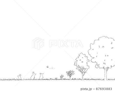 樹木のある風景-手描きの線画 樹木のある風景-手描きの線画 87693883