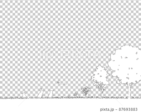 樹木のある風景-手描きの線画 樹木のある風景-手描きの線画 87693883