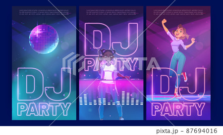 Dj party cartoon invitation posters, dancing fest 87694016