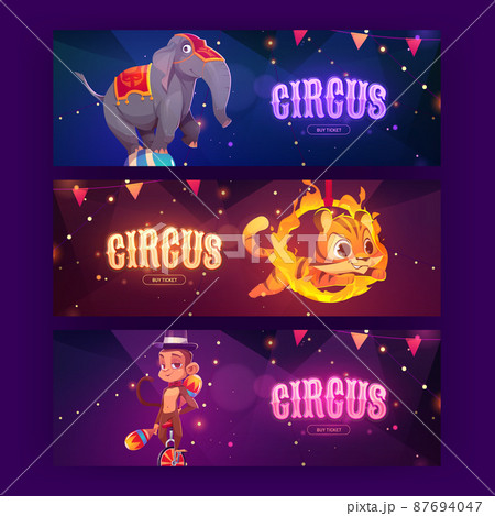 Circus show cartoon banners with animals artists 87694047