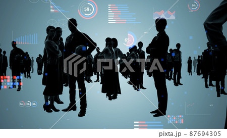 社会と統計 多国籍の人々のシルエットとグラフ 社会と統計 多国籍の人々のシルエットとグラフ 87694305