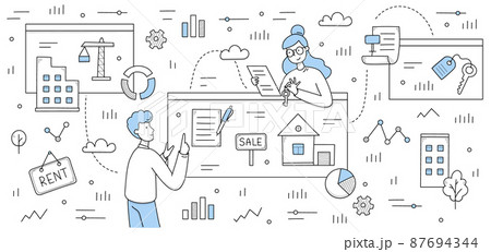 Real estate agency doodle concept, realtors work 87694344