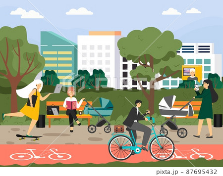 Busy People Taking Rest And Working In The のイラスト素材