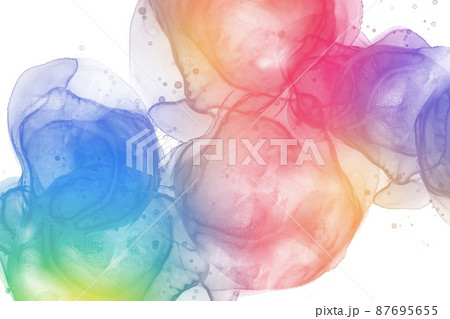 春夏用アルコールインクアートの抽象背景）虹色の鮮やかなグラデーション　うねり　曲線　丸　煙　水　動き 87695655