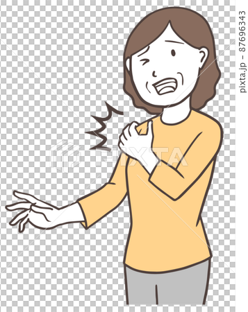 五十肩、四十肩、肩が痛くて上がらない中年女性のおばさん 87696343