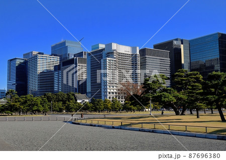 皇居外苑と丸の内・大手町の高層ビル群 87696380