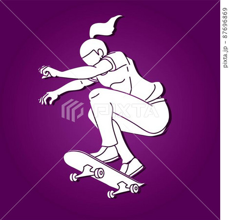 A Woman Playing Skateboard Extreme Sportのイラスト素材