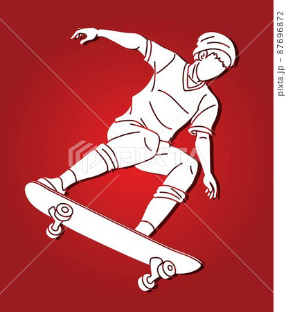 A Man Playing Skateboard Extreme Sport Skateboarder Action Cartoon Graphic Vector A Man Playing Skateboard Extreme Sport Skateboarder Action Cartoon Graphic Vector 87696872