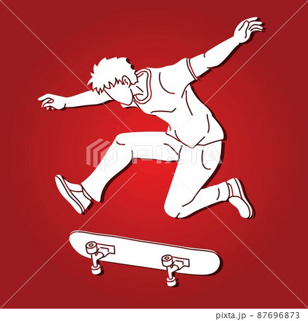 A Man Playing Skateboard Extreme Sport Skateboarder Action Cartoon Graphic Vector A Man Playing Skateboard Extreme Sport Skateboarder Action Cartoon Graphic Vector 87696873