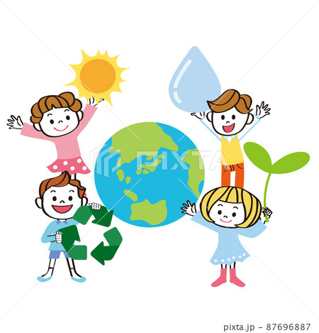 SDGs イメージ　地球を中心に集まる子供達 87696887