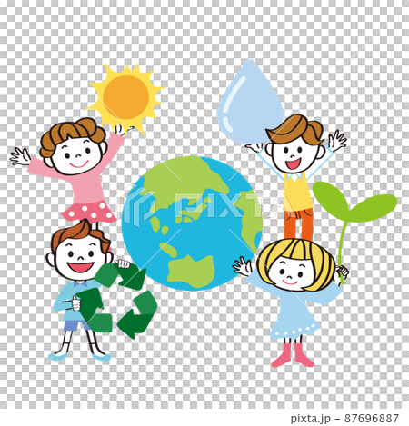 SDGs イメージ　地球を中心に集まる子供達 87696887