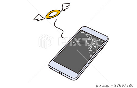 画面が割れて壊れたスマートフォン 87697536