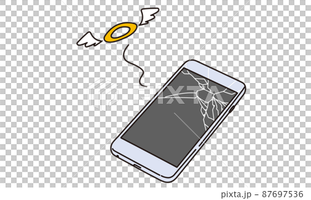 画面が割れて壊れたスマートフォン 87697536