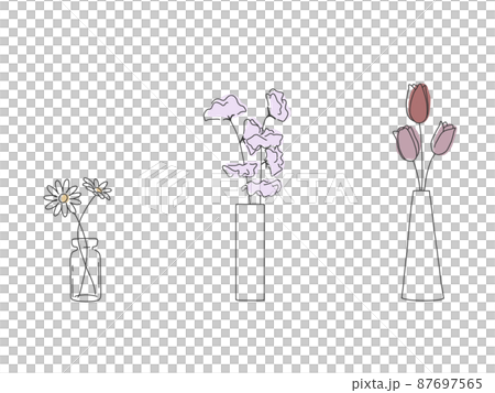 花瓶に入ったチューリップとスイートピーとマーガレットの手描きペン画風シンプル春イラスト 花瓶に入ったチューリップとスイートピーとマーガレットの手描きペン画風シンプル春イラスト 87697565