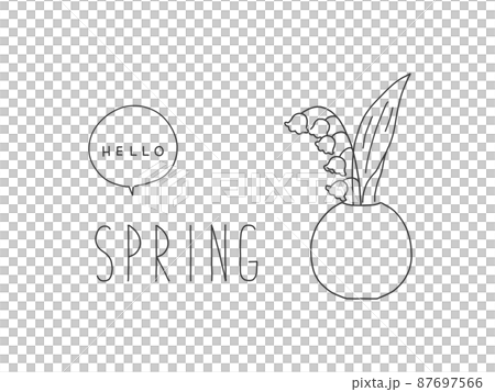 Hand-painted pen drawing style simple spring illustration of lily of the valley in a vase Hand-painted pen drawing style simple spring illustration of lily of the valley in a vase 87697566