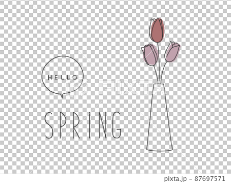 Hand-painted pen drawing style simple spring illustration of tulips in a vase Hand-painted pen drawing style simple spring illustration of tulips in a vase 87697571