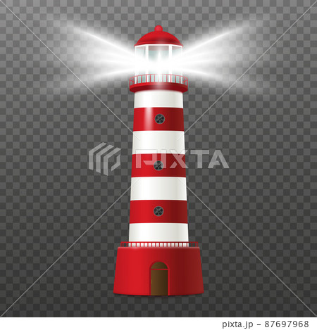 Striped lighthouse tower with light for navigation vector illustration isolated. 87697968