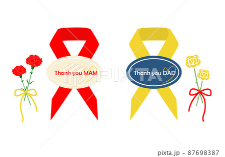 シール風リボンと花　父の日　母の日　メッセージ　イラスト 87698387