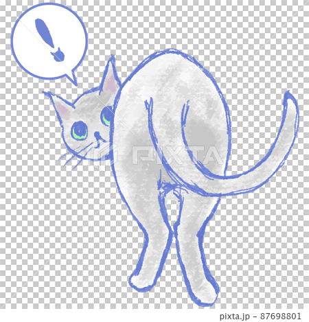 Illustration of a gray cat looking back from a backward pose Illustration of a gray cat looking back from a backward pose 87698801