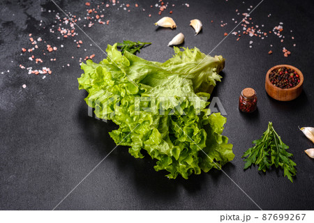 Closeup of rows of organic healthy green lettuce plants 87699267