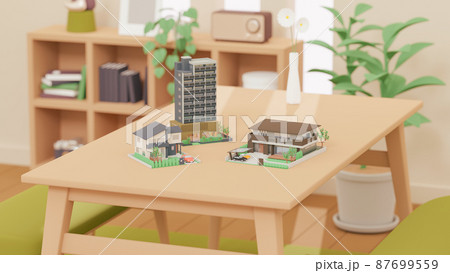 3Dイラストレーションで構成されたミニチュア住宅のイメージ。 87699559