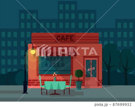 Background with night city and closed cafe, vector illustration 87699932