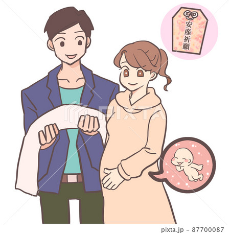 戌の日の安産祈願をする夫婦 87700087
