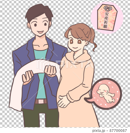 戌の日の安産祈願をする夫婦 87700087