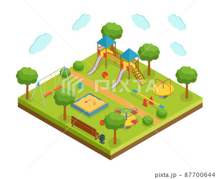 Isometric big kid playground on white background, vector illustration 87700644