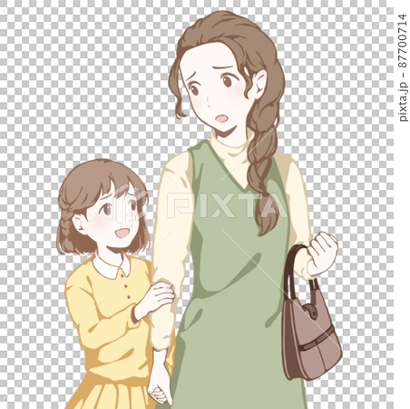 手牽手的母女/成年子女（請求/困擾的臉） 87700714