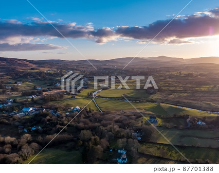 Aerial view of Glenties in County Donegal, Ireland 87701388