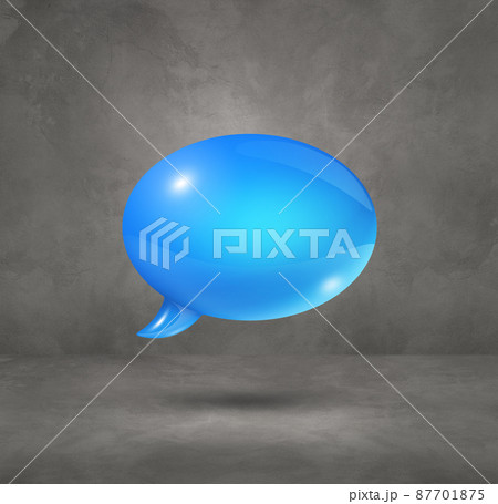 Blue speech bubble on grey square background Blue speech bubble on grey square background 87701875