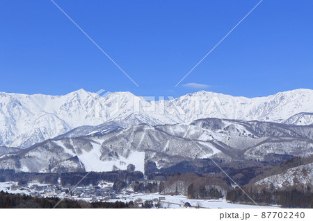 白馬の3月　快晴の北アルプス 87702240