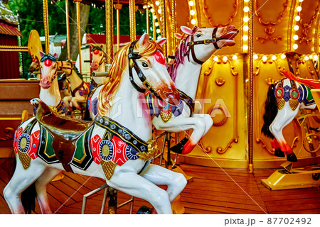 Horse carousel at amusement park Horse carousel at amusement park 87702492
