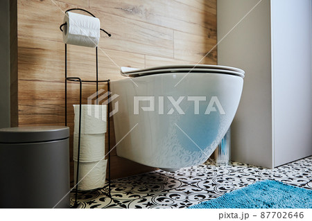 Bathroom interior with toilet bowl 87702646