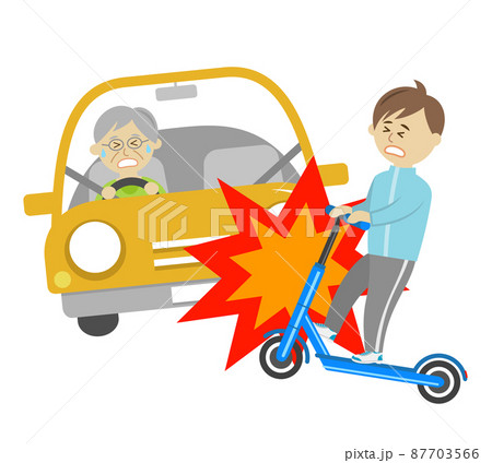 キックボードに乗って事故に遭う男の子のイラストイメージ キックボードに乗って事故に遭う男の子のイラストイメージ 87703566