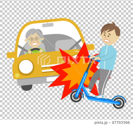 キックボードに乗って事故に遭う男の子のイラストイメージ キックボードに乗って事故に遭う男の子のイラストイメージ 87703566