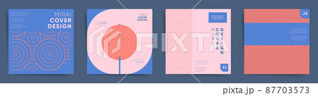 Geometric asian design sqaure template set. Japanese wavy graphic layouts bundle for poster, brochure, album cover, flyer, catalog, presentation background. Decorative wavy line art pattern collection 87703573