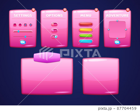 Glossy pink boards with buttons for game interface 87704459