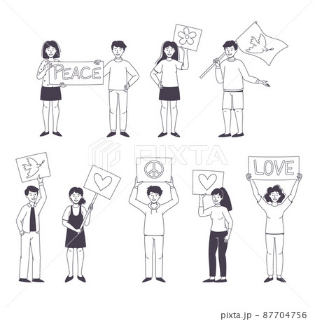 People Character Partaking in Demonstration for Love and Peace with Placard Vector Set People Character Partaking in Demonstration for Love and Peace with Placard Vector Set 87704756