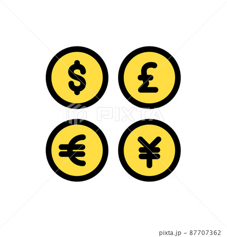 シンプルなさまざまな通貨の線画のベクターイラストのアイコン(フラット) 87707362
