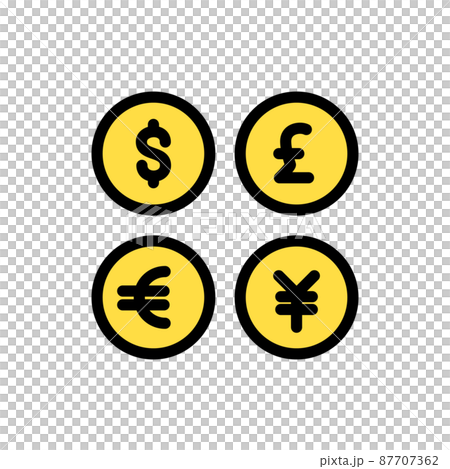 シンプルなさまざまな通貨の線画のベクターイラストのアイコン(フラット) 87707362