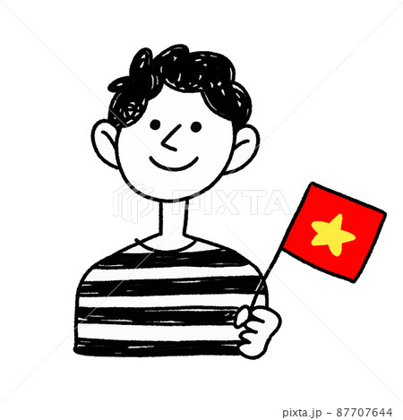ベトナム　旗　国旗　持つ　イラスト　フラッグ