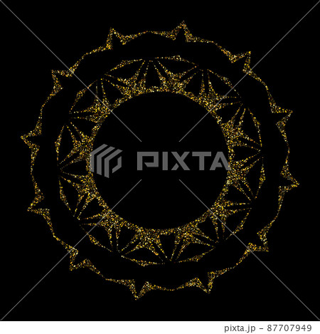 Decorative gold circle in the form of a frame on a black background, design element Decorative gold circle in the form of a frame on a black background, design element 87707949