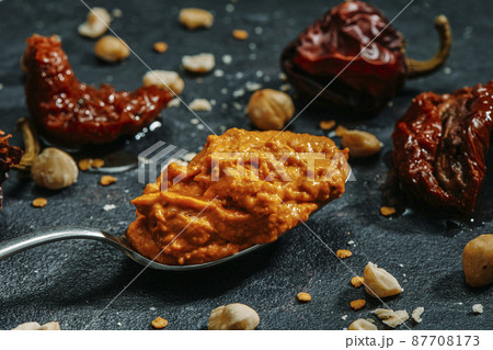 spoon with romesco sauce, typical of Catalonia spoon with romesco sauce, typical of Catalonia 87708173