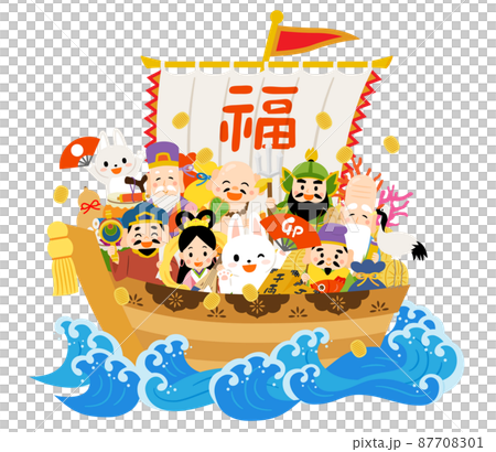宝船に乗った七福神とうさぎ 87708301
