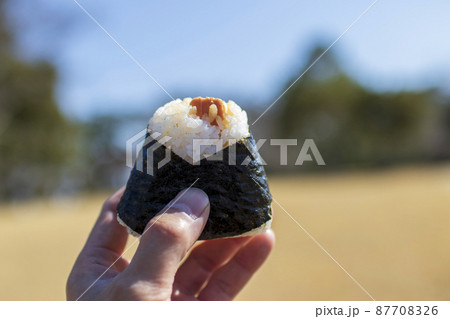 公園で食べる焼きたらこおにぎり 87708326